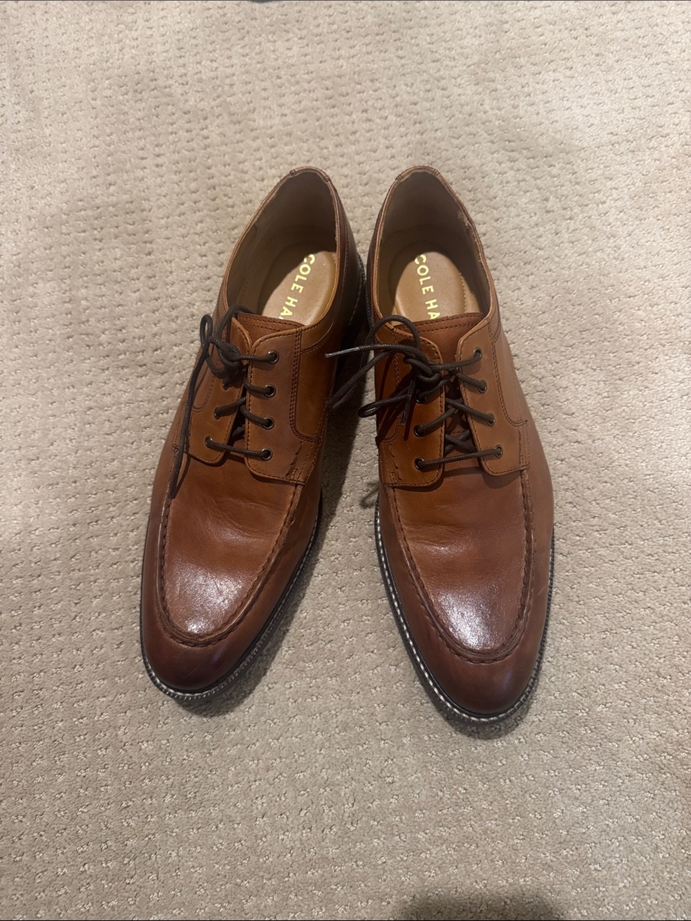 Cole Haan Men’s Brown Leather Moc-Toe Derby Oxfords